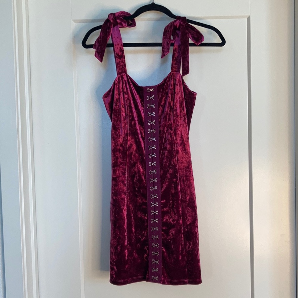 Forever 21 Burgandy Velvet Mini Dress with Bow Straps. Size S